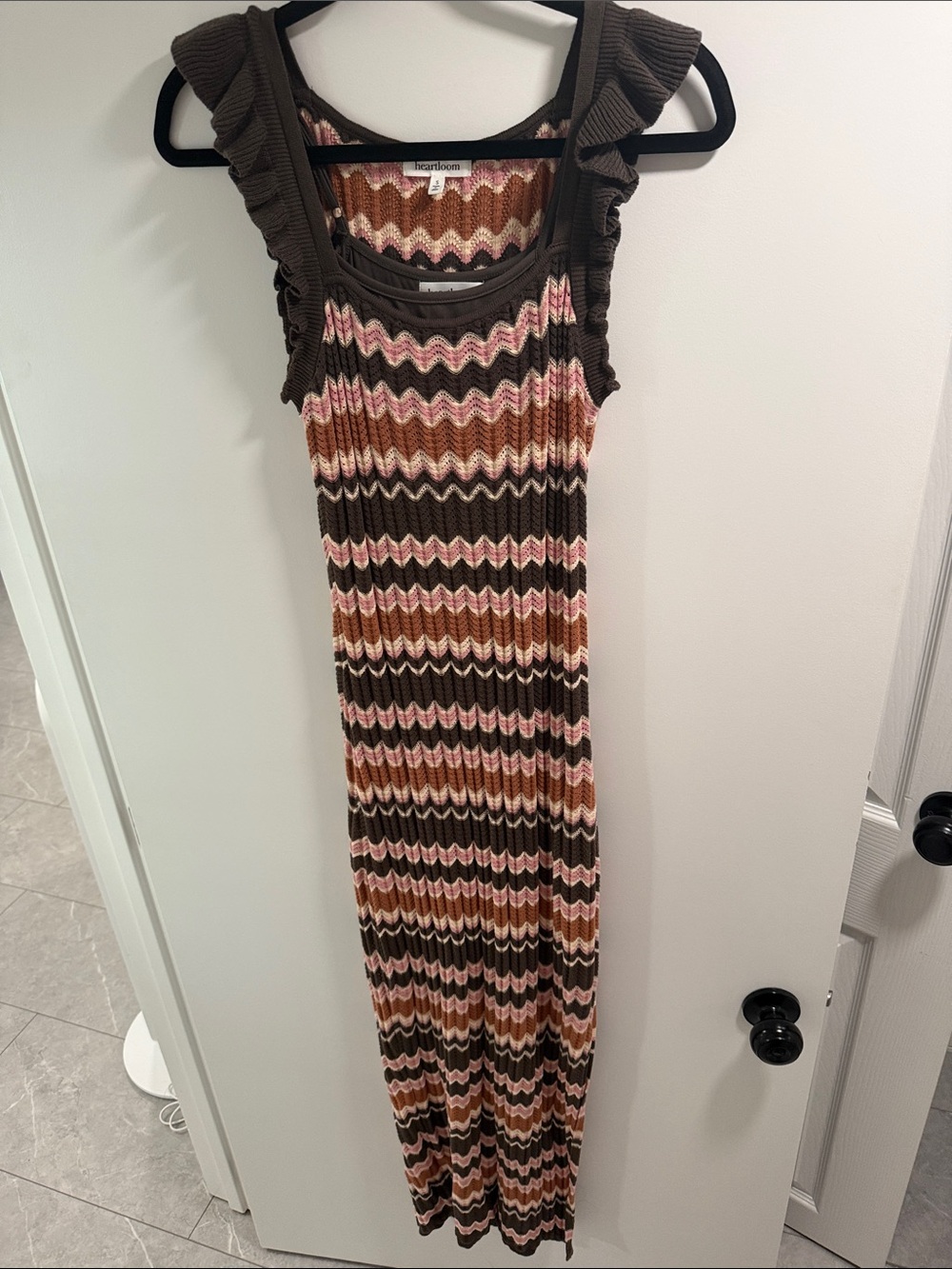 Sleeveless Chevron Knit Maxi Dress in Brown and Pink